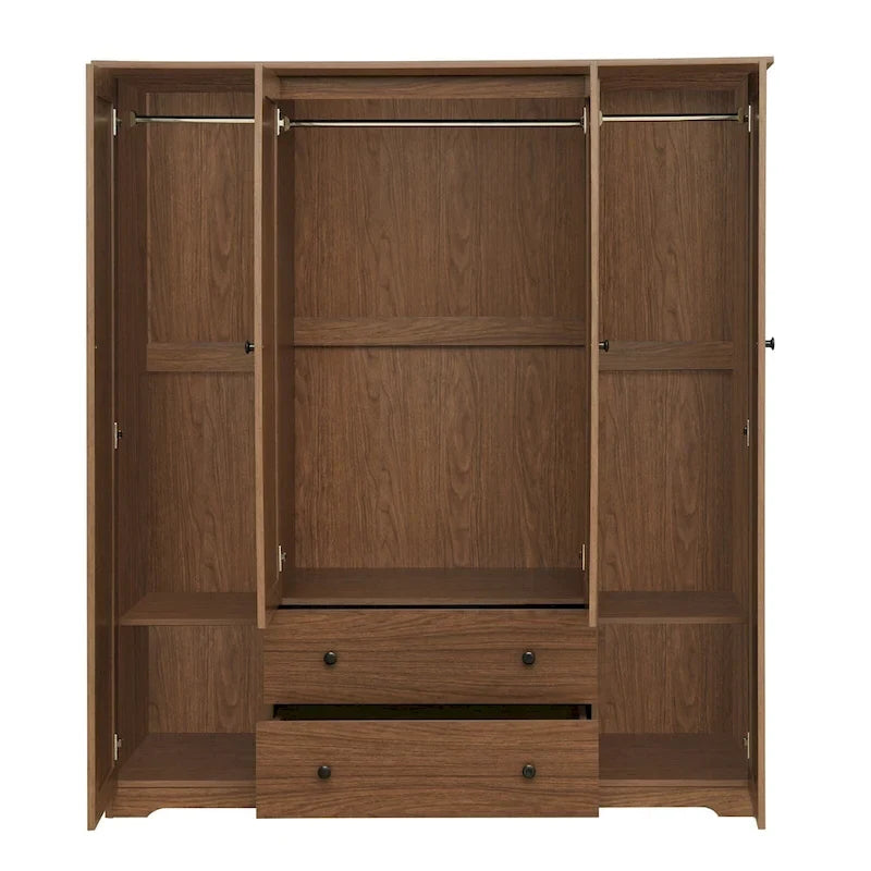 4 Door Wardrobe Armoire Closet with 2 Drawers, Freestanding Wardrobe Clothes Storage Cabinet with Hanging Rods 21