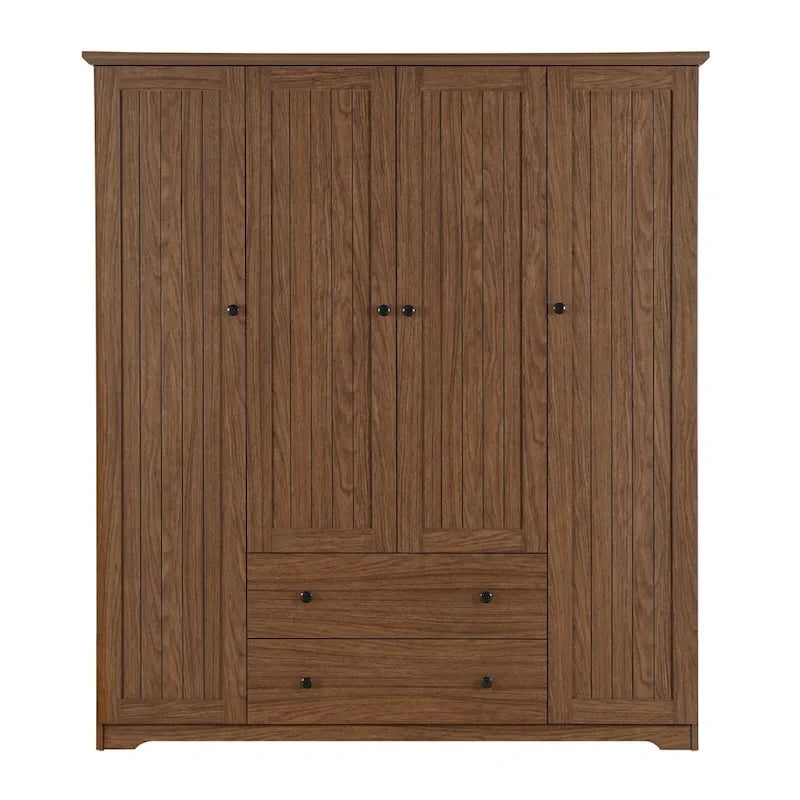 4 Door Wardrobe Armoire Closet with 2 Drawers, Freestanding Wardrobe Clothes Storage Cabinet with Hanging Rods 24