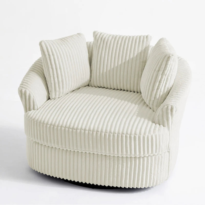 2 Set Oversized 43 W Plush Corduroy Swivel Barrel Chair with Pillows 10
