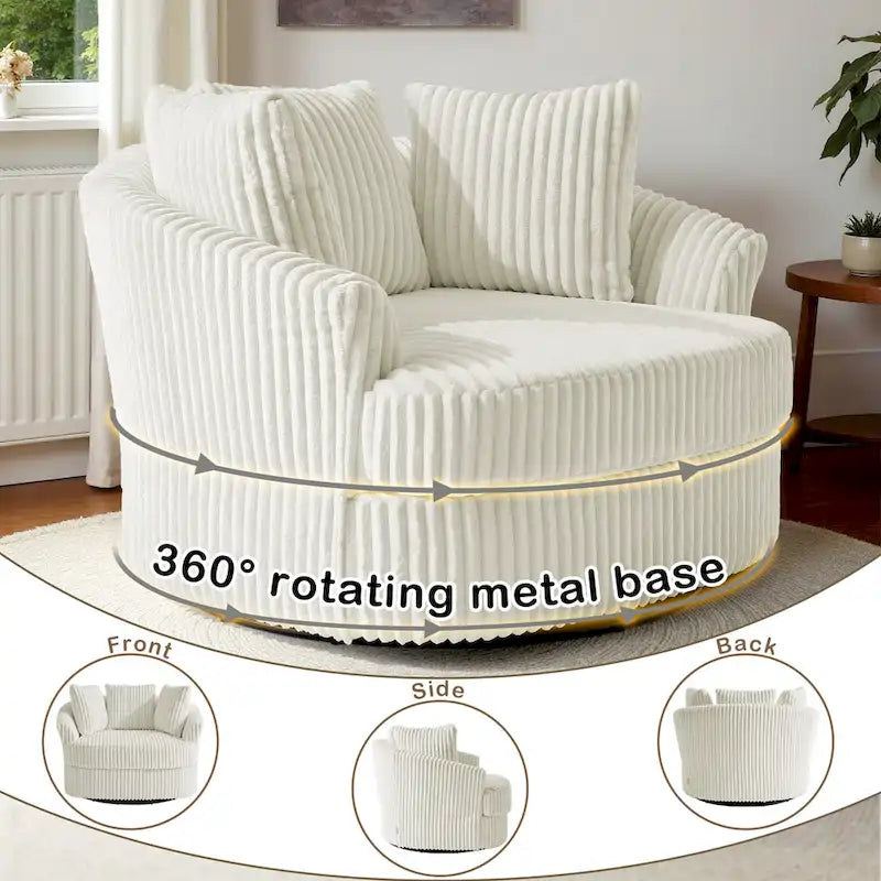 2 Set Oversized 43 W Plush Corduroy Swivel Barrel Chair with Pillows 16