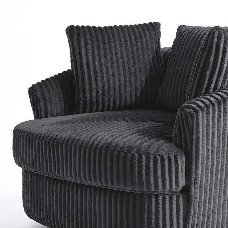 2 Set Oversized 43 W Plush Corduroy Swivel Barrel Chair with Pillows 26