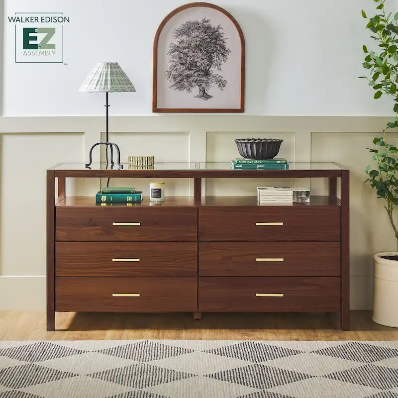 Walker Edison Solid Wood Dresser with Tempered Glass Top 17