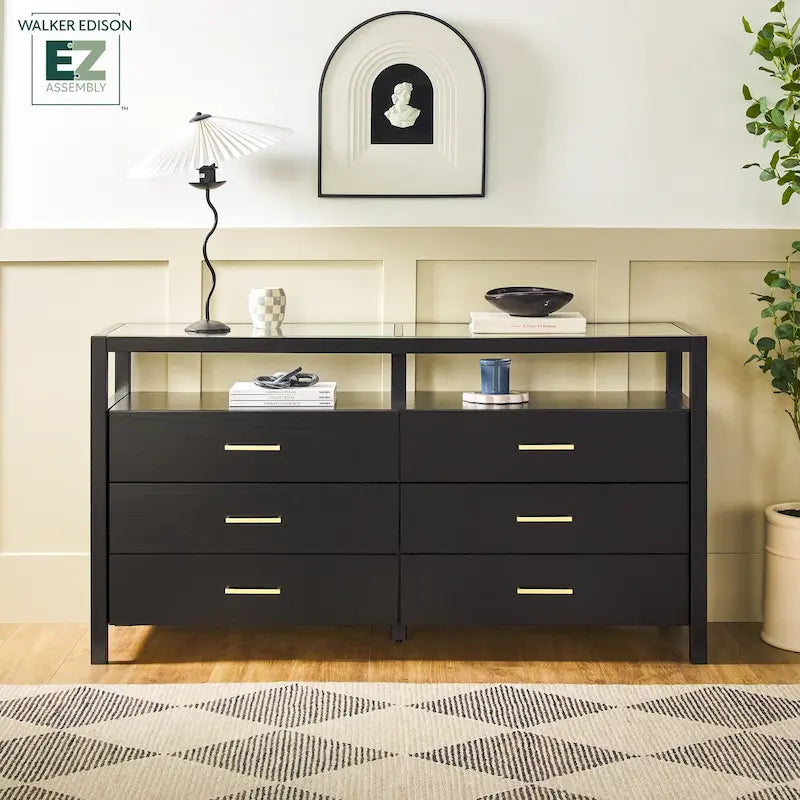 Walker Edison Solid Wood Dresser with Tempered Glass Top 18