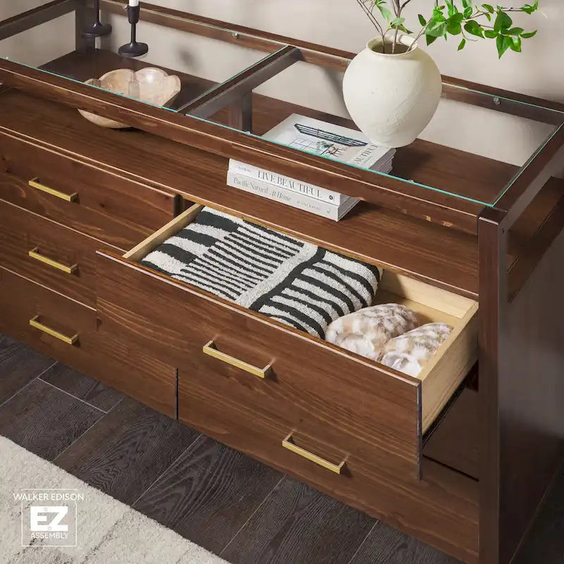 Walker Edison Solid Wood Dresser with Tempered Glass Top