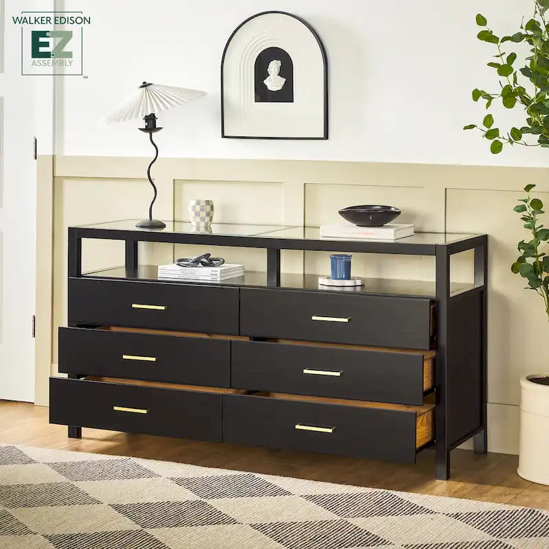 Walker Edison Solid Wood Dresser with Tempered Glass Top 7