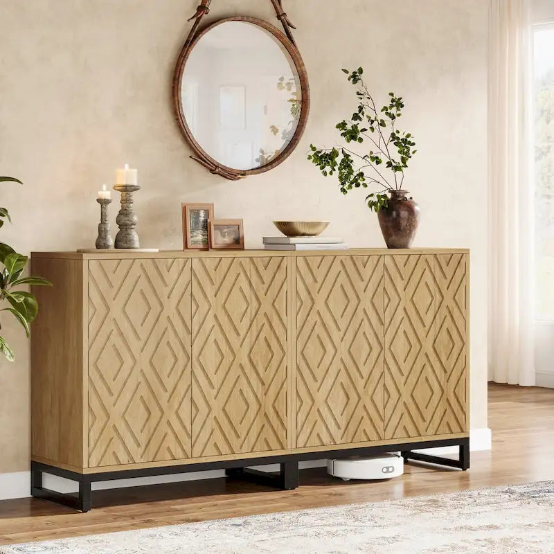 Credenza a buffet da fattoria da 57,5 pollici con ante per cucina 4