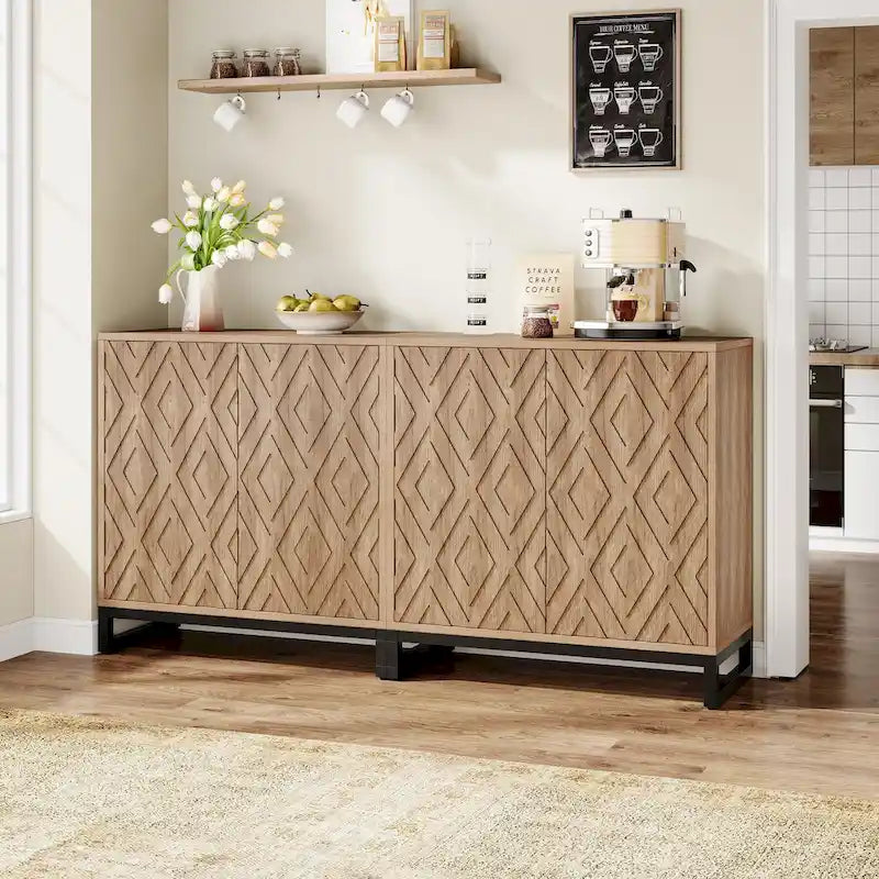 Credenza a buffet da fattoria da 57,5 pollici con ante per cucina 9
