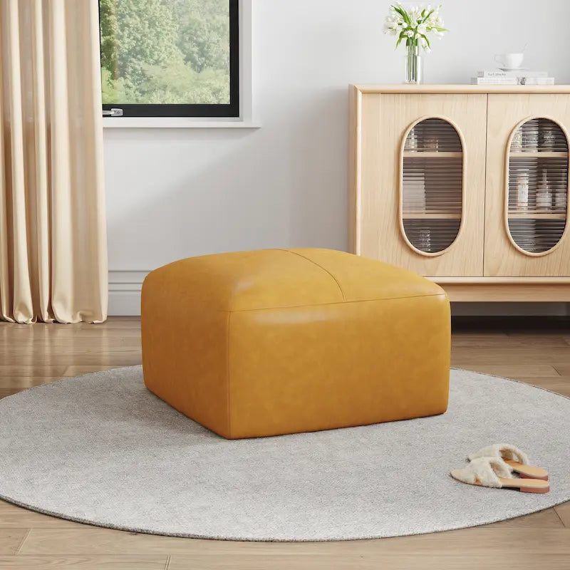 Upholstered Genuine Leather Ottoman for Living Room and Bedroom 31