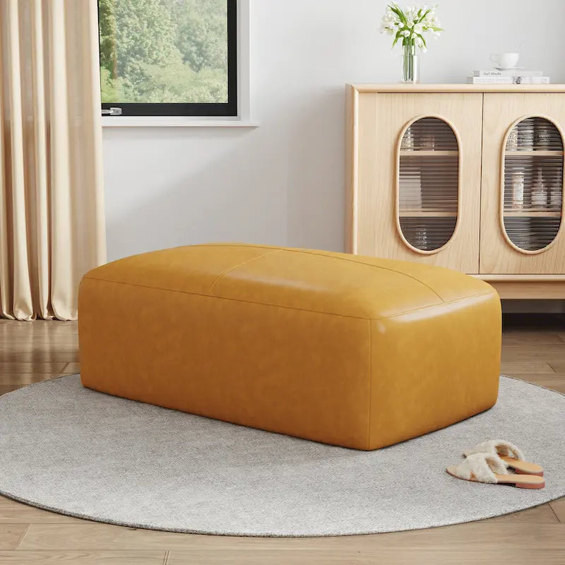 Upholstered Genuine Leather Ottoman for Living Room and Bedroom