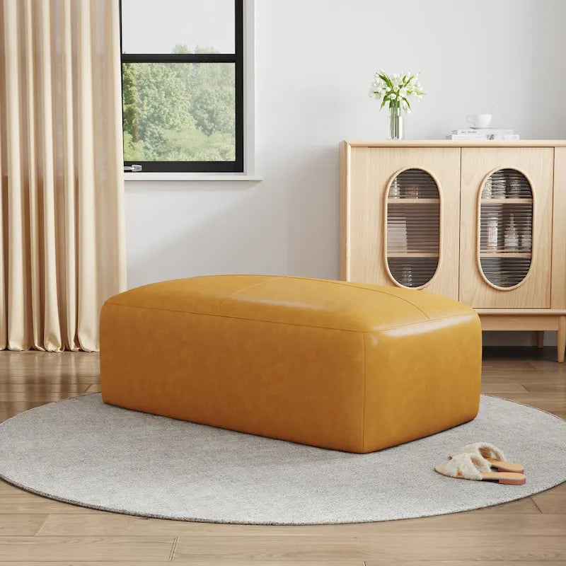 Upholstered Genuine Leather Ottoman for Living Room and Bedroom