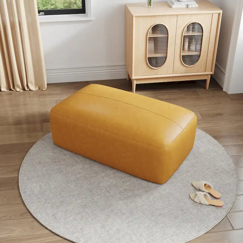 Upholstered Genuine Leather Ottoman for Living Room and Bedroom 3