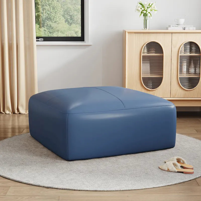 Upholstered Genuine Leather Ottoman for Living Room and Bedroom 4