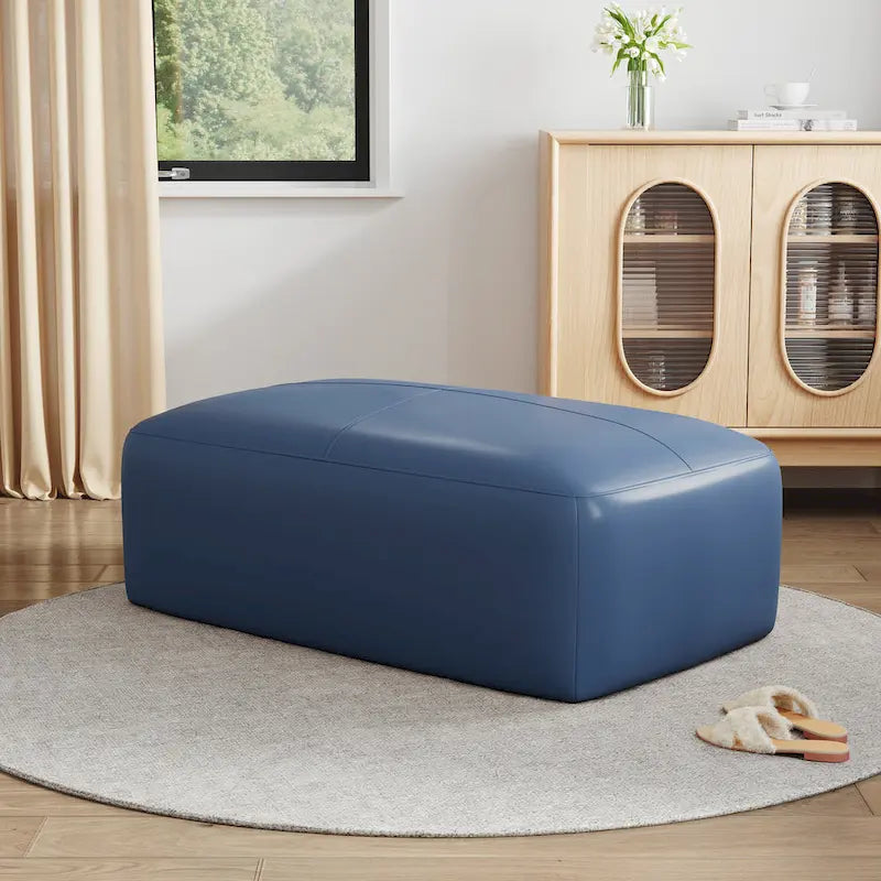 Upholstered Genuine Leather Ottoman for Living Room and Bedroom 7