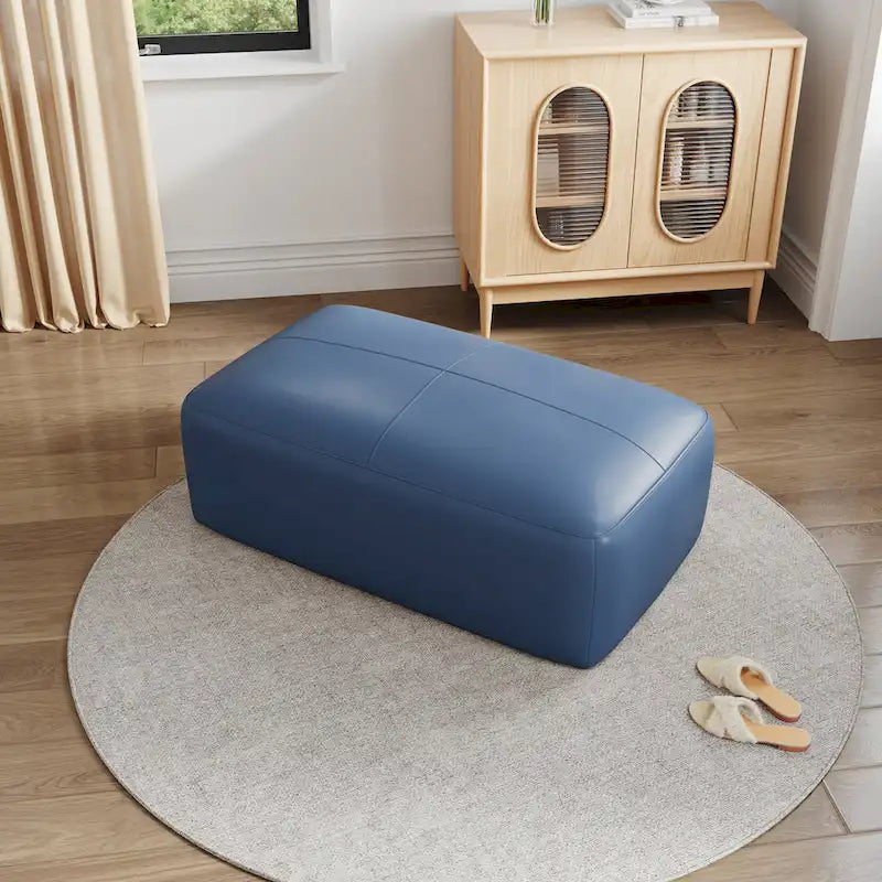 Upholstered Genuine Leather Ottoman for Living Room and Bedroom 8