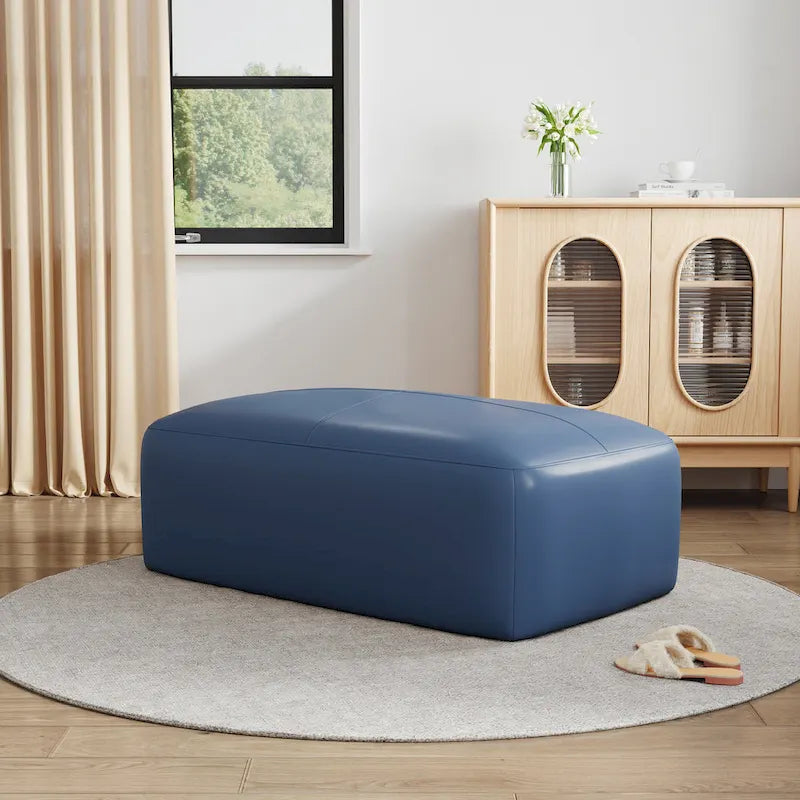 Upholstered Genuine Leather Ottoman for Living Room and Bedroom 9