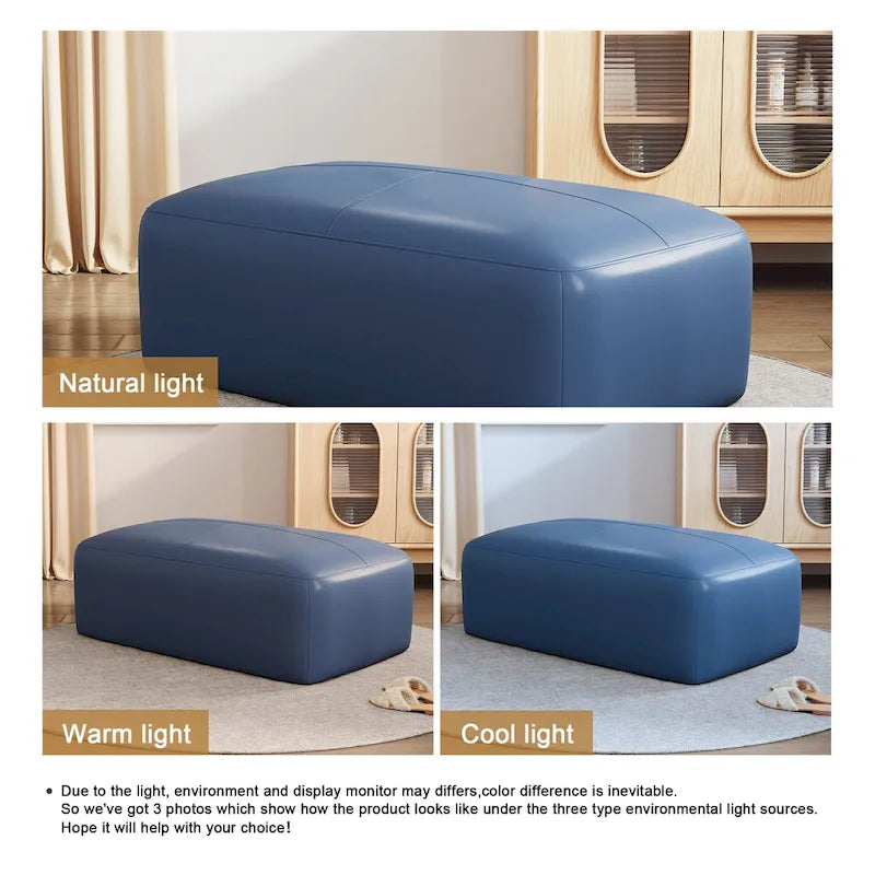 Upholstered Genuine Leather Ottoman for Living Room and Bedroom 11