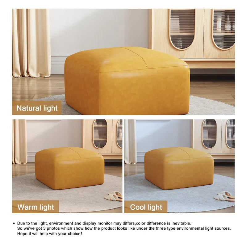 Upholstered Genuine Leather Ottoman for Living Room and Bedroom 24