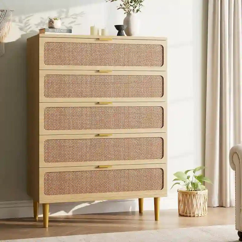 Rattan 5 Drawer Dressers for Bedroom, Hallway 3