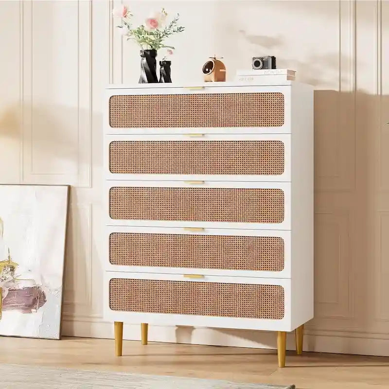 Rattan 5 Drawer Dressers for Bedroom, Hallway 4