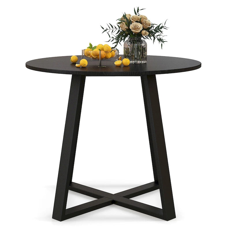 Gymax 36 Round Wooden Dining Table for 4 w/ Pedestal Base Solid 11