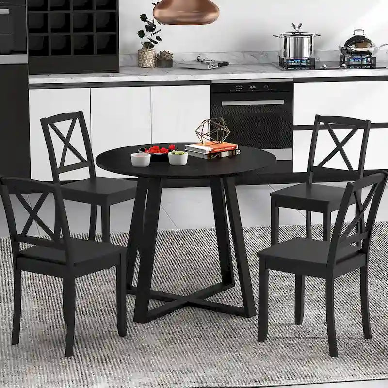 Gymax 36 Round Wooden Dining Table for 4 w/ Pedestal Base Solid 4