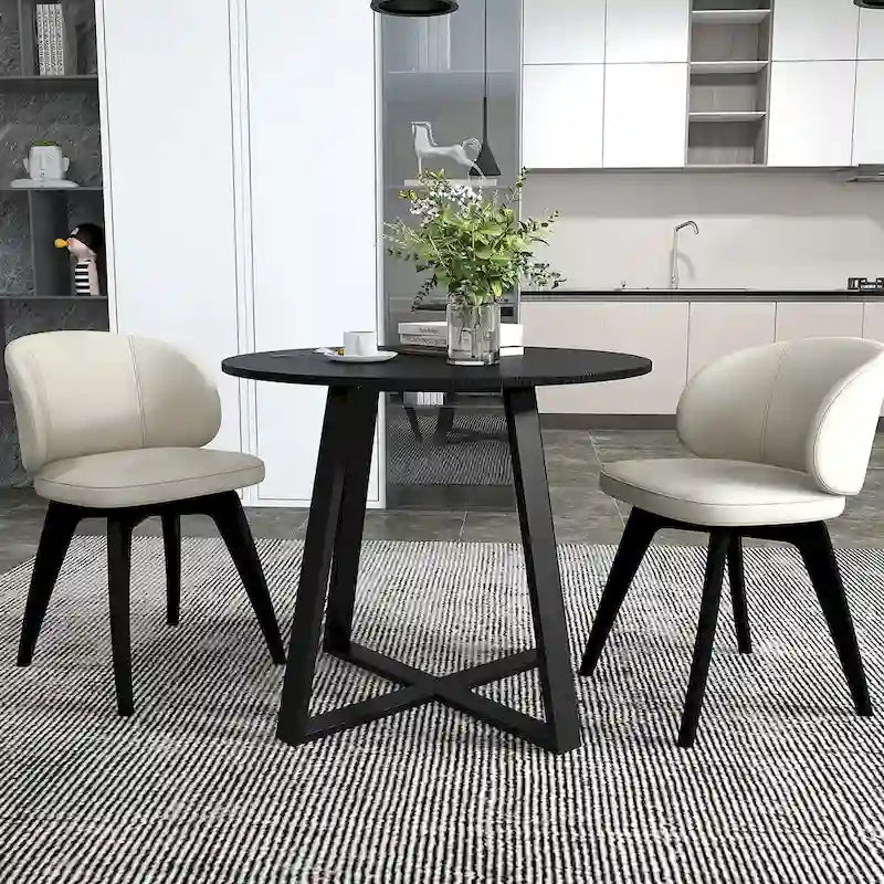 Gymax 36 Round Wooden Dining Table for 4 w/ Pedestal Base Solid 5