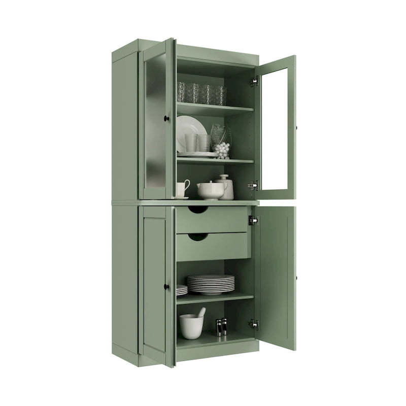 Palace Imports 100% Solid Wood Pantry Cabinet with Frosted Glass Doors, Solid Doors, 2-Drawers and Adjustable Shelves 10