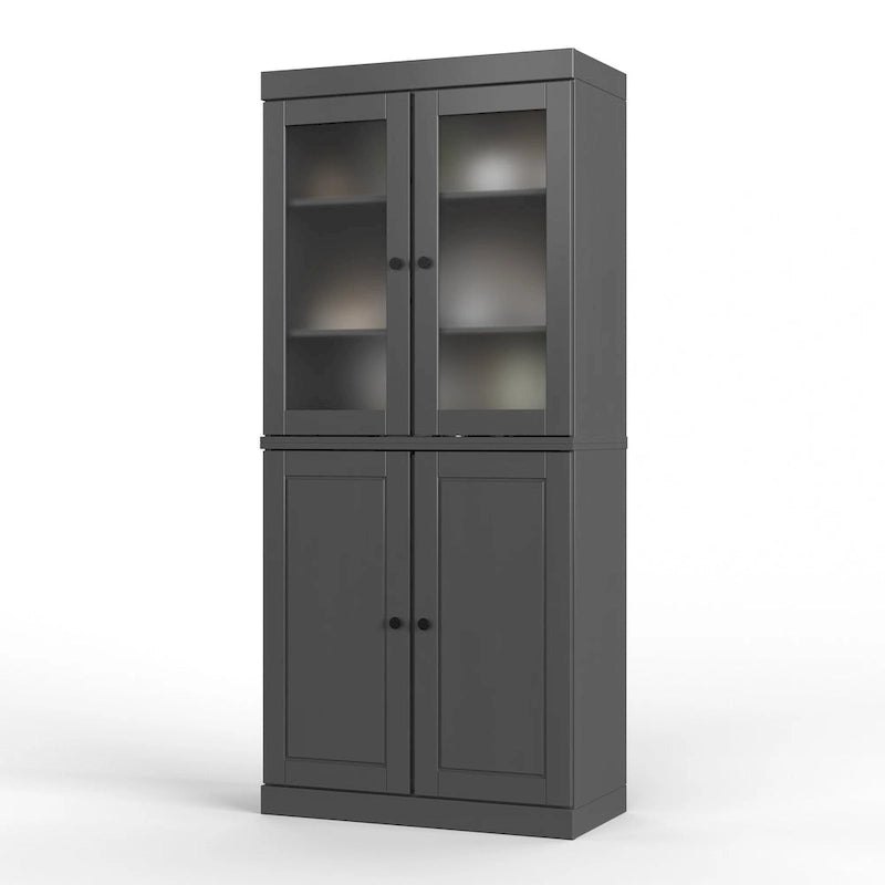 Palace Imports 100% Solid Wood Pantry Cabinet with Frosted Glass Doors, Solid Doors, 2-Drawers and Adjustable Shelves 18