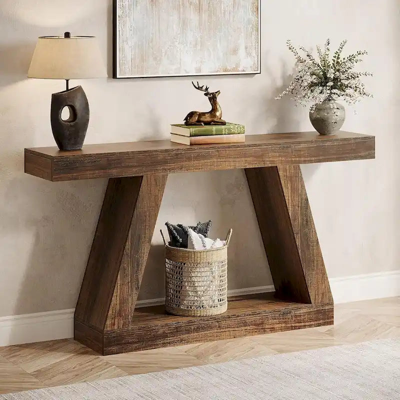 55 Inches Farmhouse Wood Console Sofa Table with Storage - 11.81 D x 55.12 W x 31.5 H 36