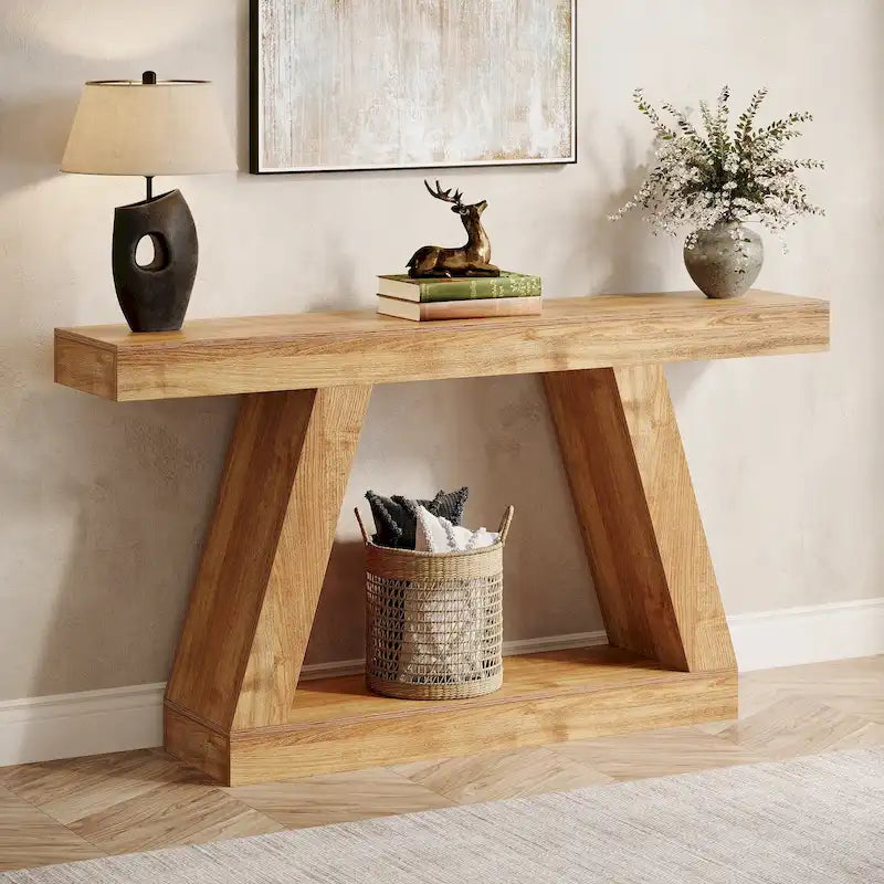 55 Inches Farmhouse Wood Console Sofa Table with Storage - 11.81 D x 55.12 W x 31.5 H 39
