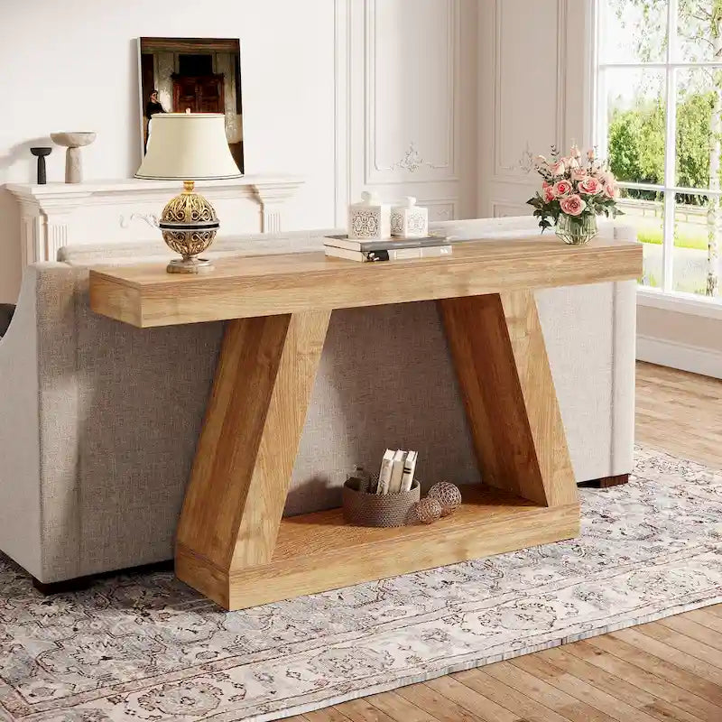 55 Inches Farmhouse Wood Console Sofa Table with Storage - 11.81 D x 55.12 W x 31.5 H 2