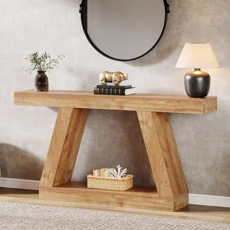 55 Inches Farmhouse Wood Console Sofa Table with Storage - 11.81 D x 55.12 W x 31.5 H 3