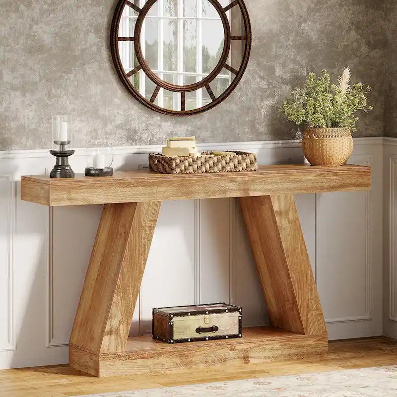 55 Inches Farmhouse Wood Console Sofa Table with Storage - 11.81 D x 55.12 W x 31.5 H 4