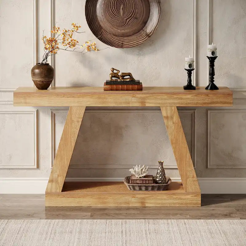 55 Inches Farmhouse Wood Console Sofa Table with Storage - 11.81 D x 55.12 W x 31.5 H 5