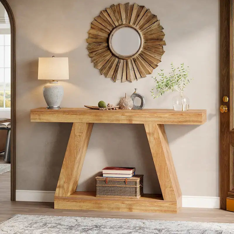55 Inches Farmhouse Wood Console Sofa Table with Storage - 11.81 D x 55.12 W x 31.5 H 6
