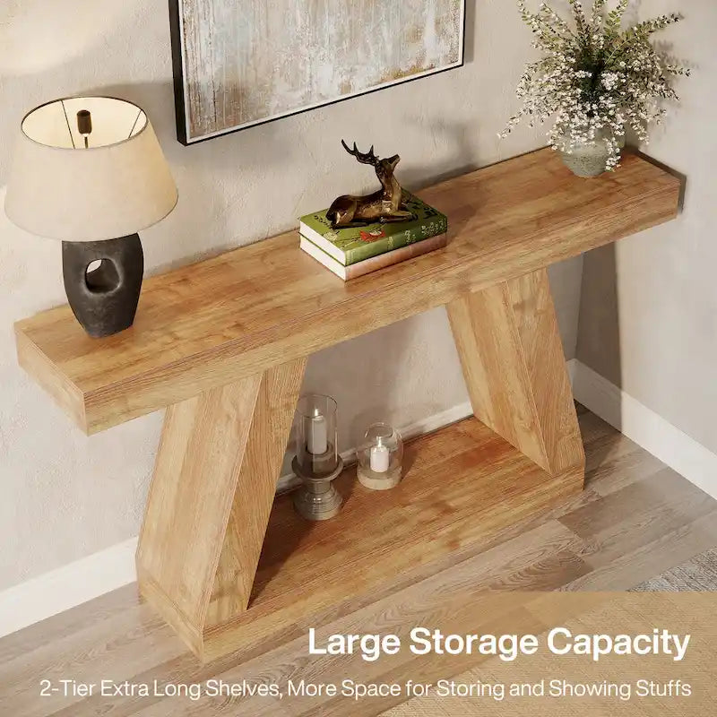55 Inches Farmhouse Wood Console Sofa Table with Storage - 11.81 D x 55.12 W x 31.5 H 7