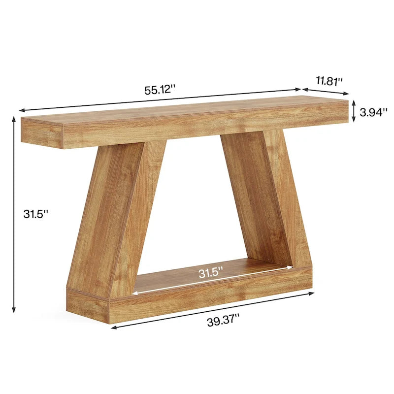 55 Inches Farmhouse Wood Console Sofa Table with Storage - 11.81 D x 55.12 W x 31.5 H 9