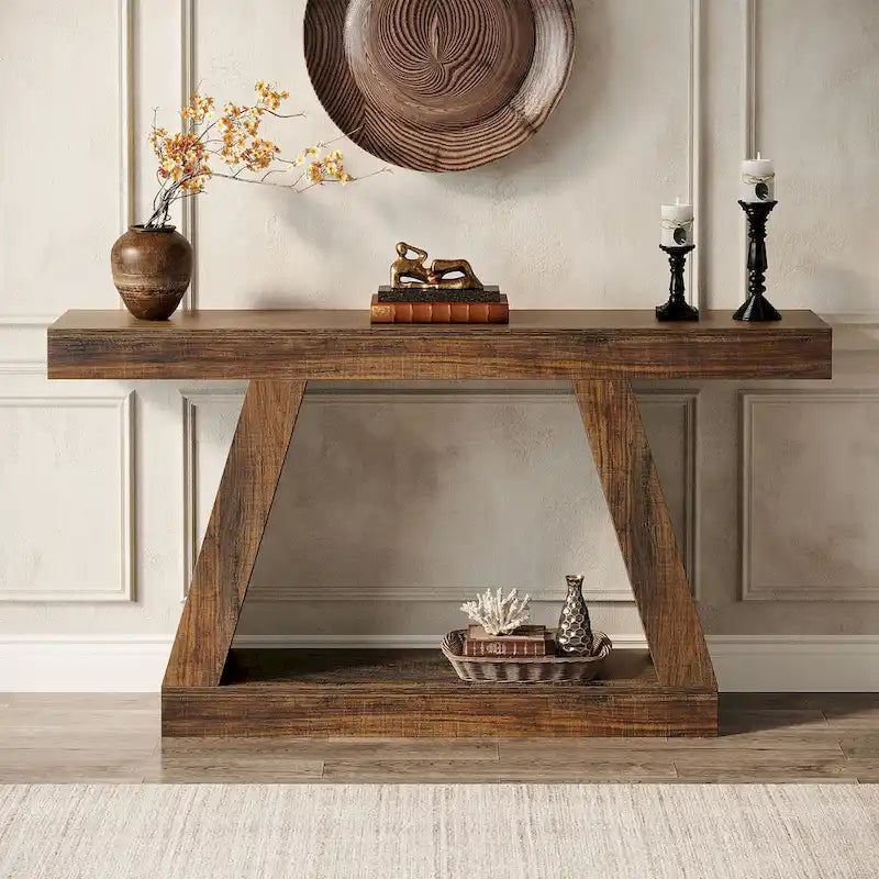 55 Inches Farmhouse Wood Console Sofa Table with Storage - 11.81 D x 55.12 W x 31.5 H 12