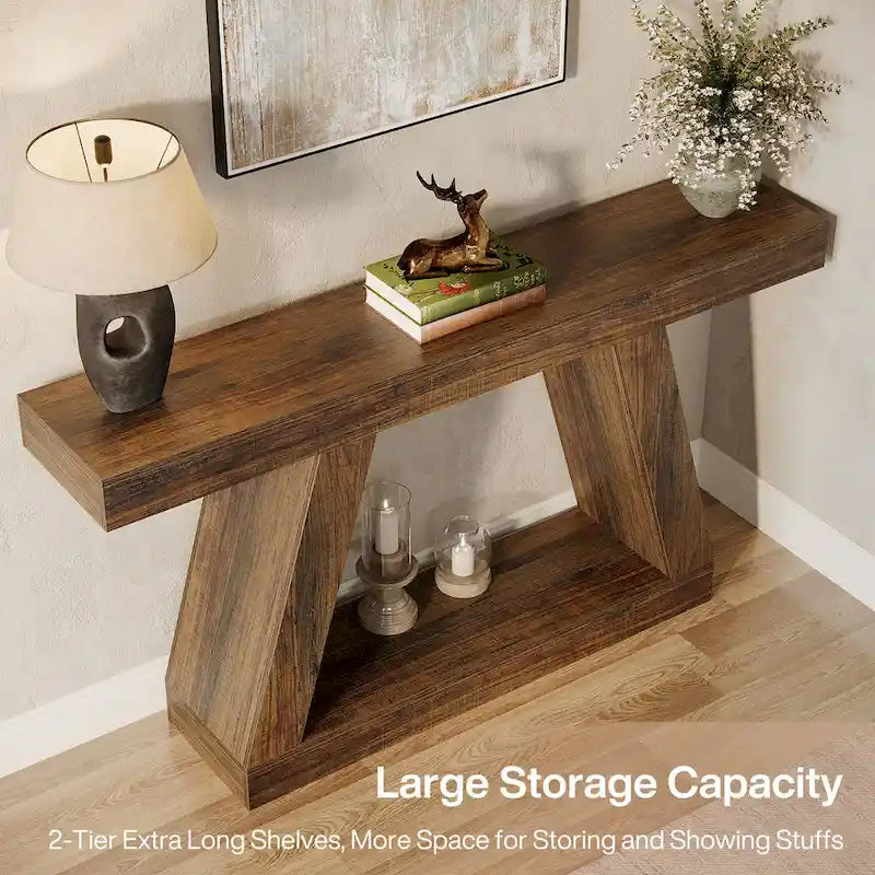 55 Inches Farmhouse Wood Console Sofa Table with Storage - 11.81 D x 55.12 W x 31.5 H 14