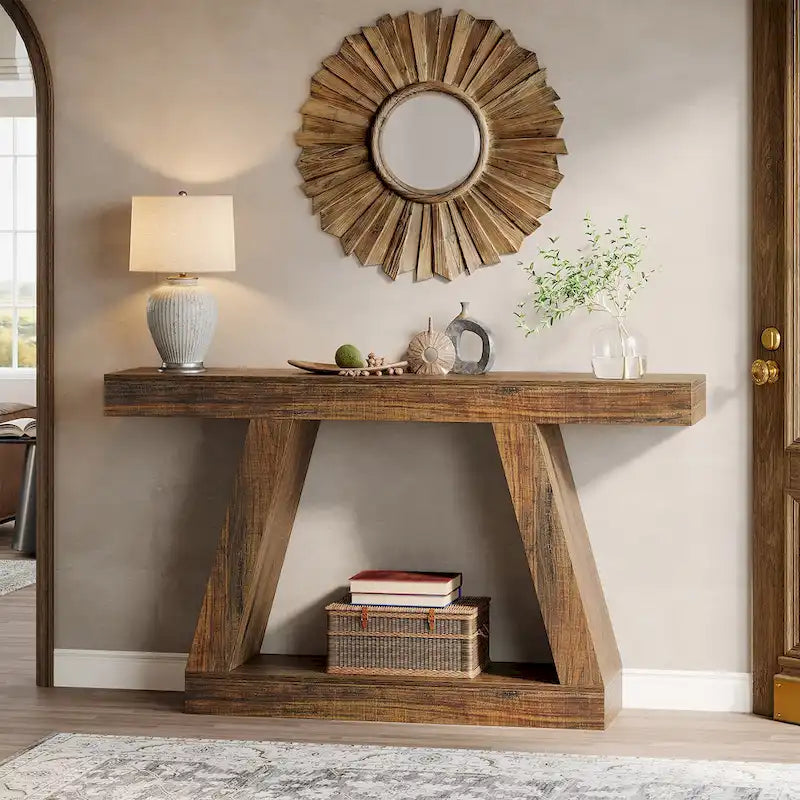 55 Inches Farmhouse Wood Console Sofa Table with Storage - 11.81 D x 55.12 W x 31.5 H 15