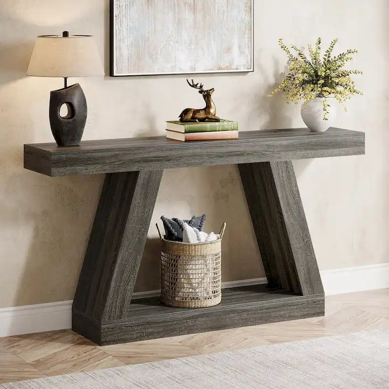 55 Inches Farmhouse Wood Console Sofa Table with Storage - 11.81 D x 55.12 W x 31.5 H 19