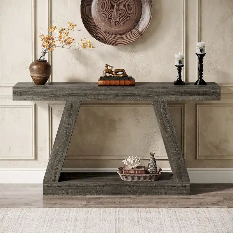 55 Inches Farmhouse Wood Console Sofa Table with Storage - 11.81 D x 55.12 W x 31.5 H 21