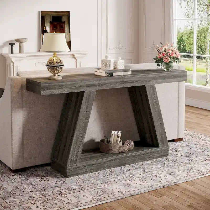 55 Inches Farmhouse Wood Console Sofa Table with Storage - 11.81 D x 55.12 W x 31.5 H 23