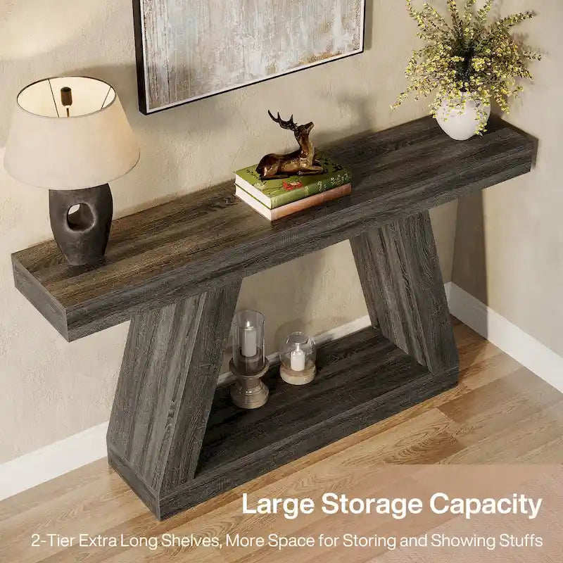 55 Inches Farmhouse Wood Console Sofa Table with Storage - 11.81 D x 55.12 W x 31.5 H 24
