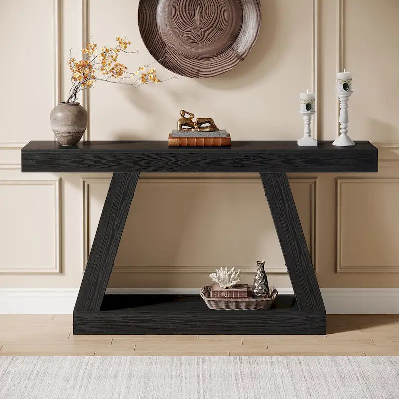 55 Inches Farmhouse Wood Console Sofa Table with Storage - 11.81 D x 55.12 W x 31.5 H 31