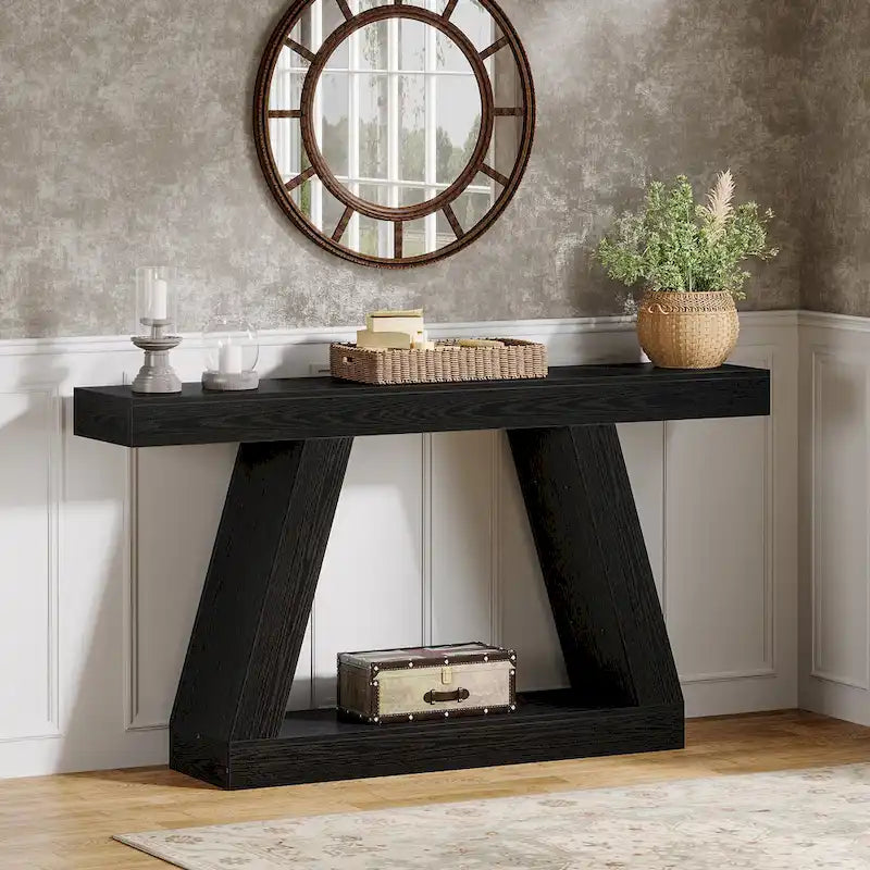 55 Inches Farmhouse Wood Console Sofa Table with Storage - 11.81 D x 55.12 W x 31.5 H 34