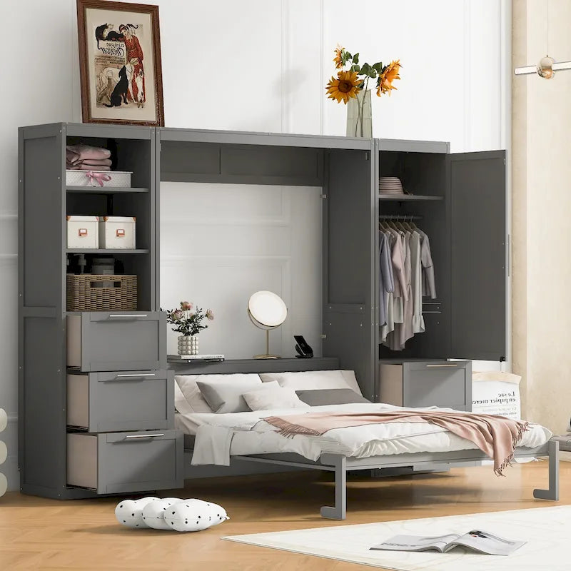 Modern Queen Murphy Bed with Closet and Drawers 21