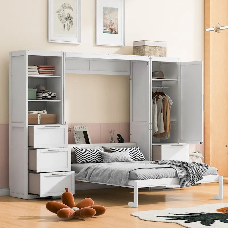 Modern Queen Murphy Bed with Closet and Drawers 22