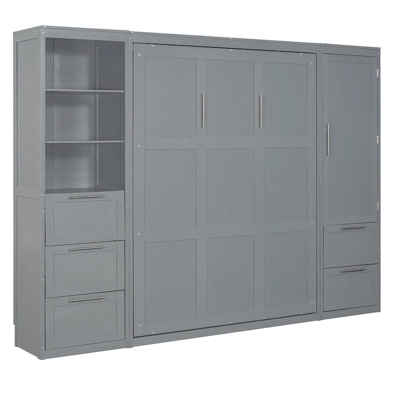 Modern Queen Murphy Bed with Closet and Drawers 16