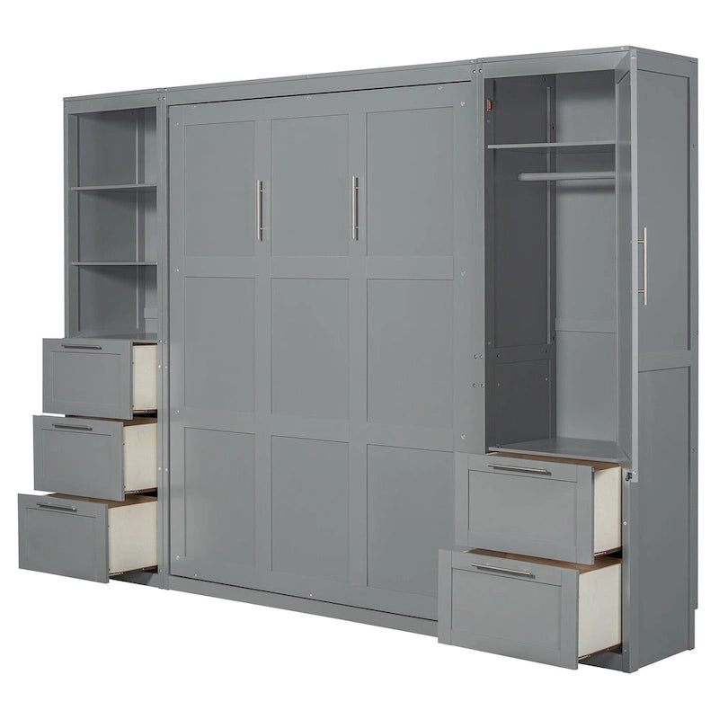 Modern Queen Murphy Bed with Closet and Drawers 17